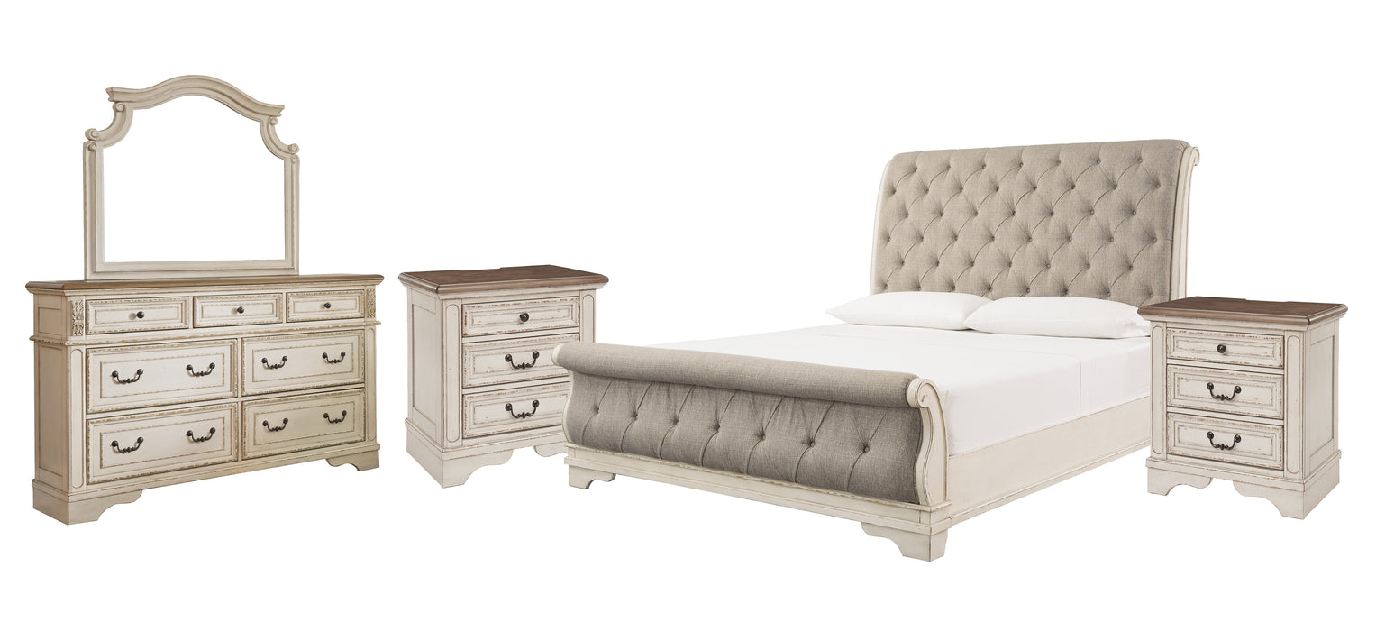 Realyn  Sleigh Bed With Mirrored Dresser And 2 Nightstands